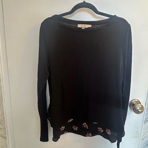 Loft, Black Sweater with Floral Hem, Size M